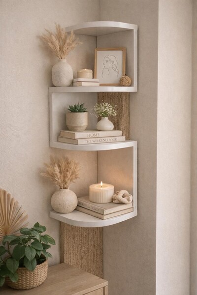 Altınoluk mobilya oval kose duvar rafı