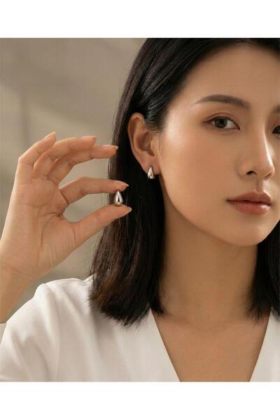 staınless steel Kadın Paslanmaz Çelik Gözyaşı Damla Model Küpe Gümüş Renk - K...