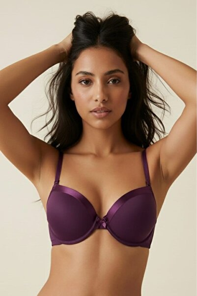 enmodaiçgiyim Purple Women's Satin Detailed Padded Underwire Bra - Everyday B...