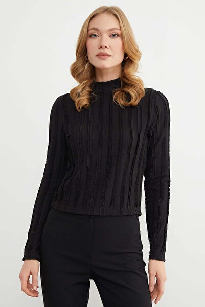 Fulla Moda Bluză din țesătură creponată guler ridicat