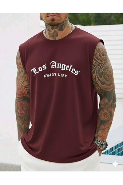 BUWOM Ανδρικό μπλουζάκι Los Angeles με στάμπα "enjoy life " χωρίς μανίκια