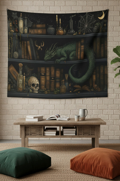 Nivendi Sihirli Kitaplar Rafı Kumaş Duvar Örtüsü Ev Dekorasyon Duvar Halısı T...