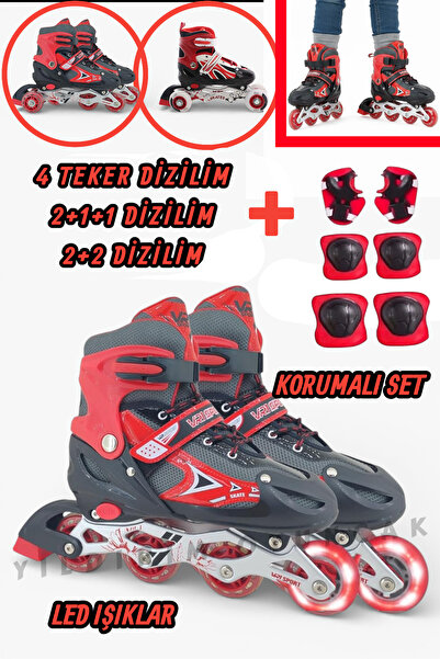 YILDIRIM OYUNCAK Silicone Roller Skates Adjustable 2+1+1 2+2 and Single Row L...