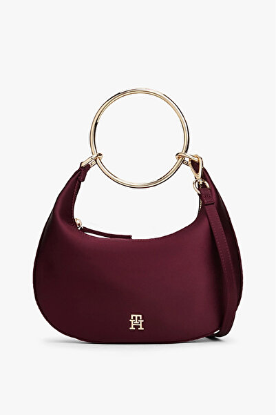 Tommy Hilfiger Kadın Bright Bracelet Hobo Metal Halka Saplı Saten Omuz Çantası - Bordo