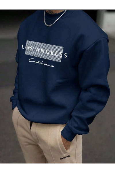 Machetta سويت شيرت رجالي برقبة دائرية من لوس أنجلوس كاليفورنيا مطبوع 3 Thread O قصة فضفاضة