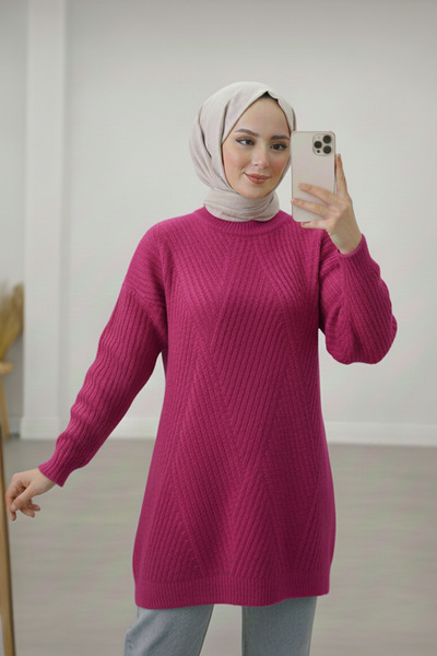 Kirazgym Yumoş Rope Line Pattern Knitwear Tunic Sweater