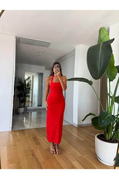 MERVE AKSOY Bubble Midi Elbise - Kırmızı