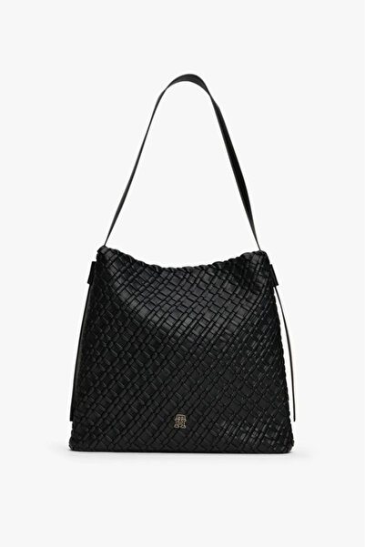 Tommy Hilfiger Kadın Braided Maxi Hobo Örgü Dokulu Büyük Omuz Çantası - Siyah