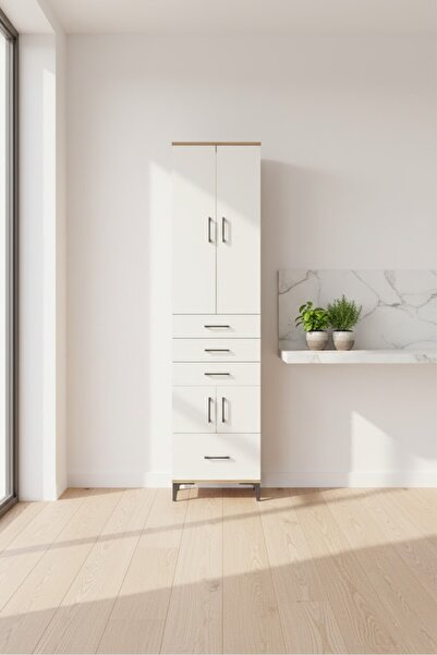 Malimah Mobilya Arges Serisi 4 Raflı 4 Çekmeceli 4 Kapaklı Dolap Çam Aytaşı 6...