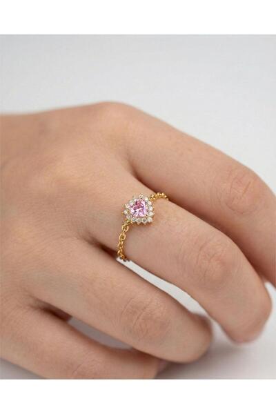 staınless steel Kadın Çelik Zirkon Taşlı Pembe Kalpli Ayarlanabilir Yüzük, Şı...