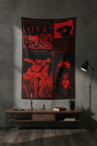 Nivendi Aşk Temalı Gotik Çizim Kumaş Duvar Örtüsü Ev Dekorasyon Duvar Halısı ...