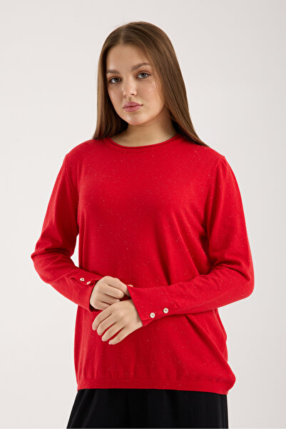 Moda Days Round Neck Glitter Knit Blouse with Wide Button Cuffs
