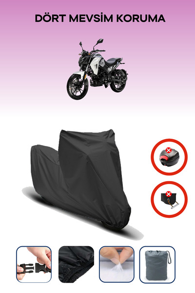 Breen قفل حقيبة خلفية أسود غير متوافق مع SYM NH X 125 NFC، قماش دراجة نارية متوافق، 4 مواسم