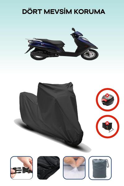Breen Black Rear Bag Lock Incompatible Haojin Sunny 125t Compatible Motorcycle Tarpaulin, 4 Seasons