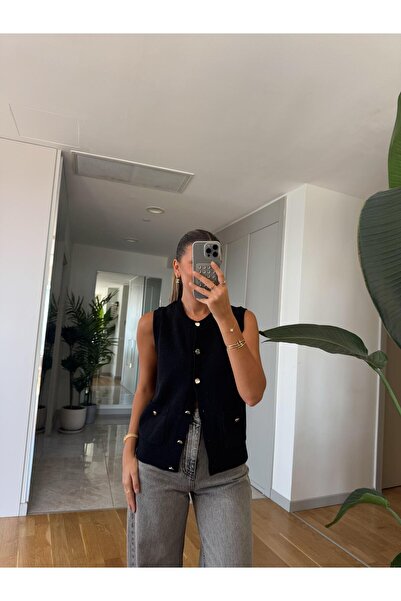 MERVE AKSOY Berry Düğmeli Cepli Hırka - Siyah