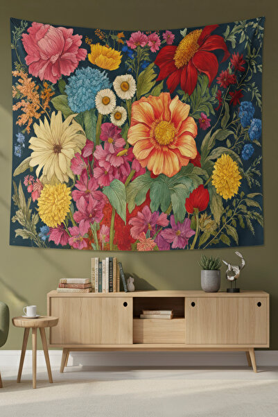Nivendi Renkli Kır Çiçekleri Buketi Kumaş Duvar Örtüsü Ev Dekorasyon Duvar Ha...