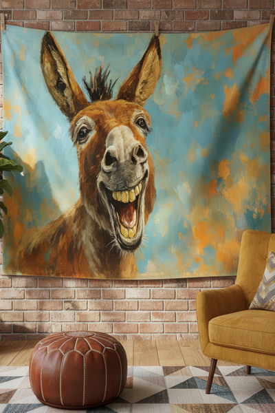 Nivendi Gülen Eşek Kumaş Duvar Örtüsü Ev Dekorasyon Duvar Halısı Tapestry