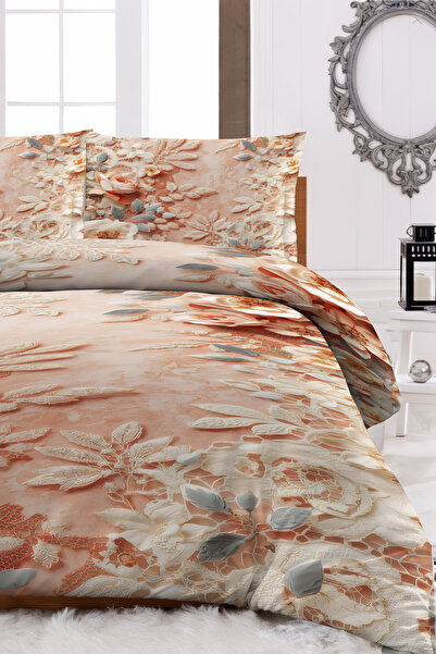 MonoHome Ψηφιακό σετ κρεβατιού 5D με ελαστικά σεντόνια από βαμβακερό σατέν με μοτίβο λουλουδιών – Διπλό