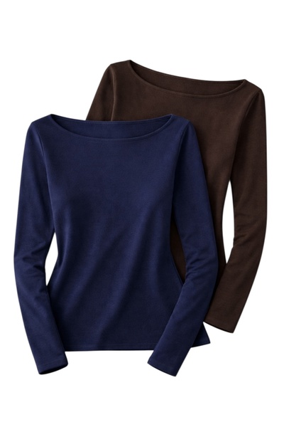 Hayalet 2'li Paket Yumuşak Dokulu Pamuk Dokuma Uzun Kol Prenses Kayık Yaka Pa...