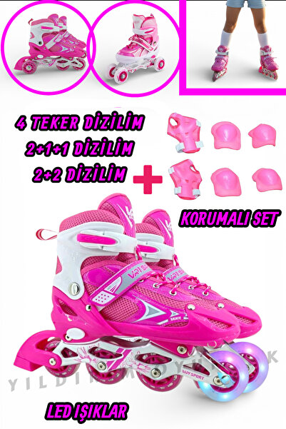 YILDIRIM OYUNCAK Silikon Tekerli Işıklı Ayarlanabilir Çocuk Pateni 2+1+1 2+2 ...