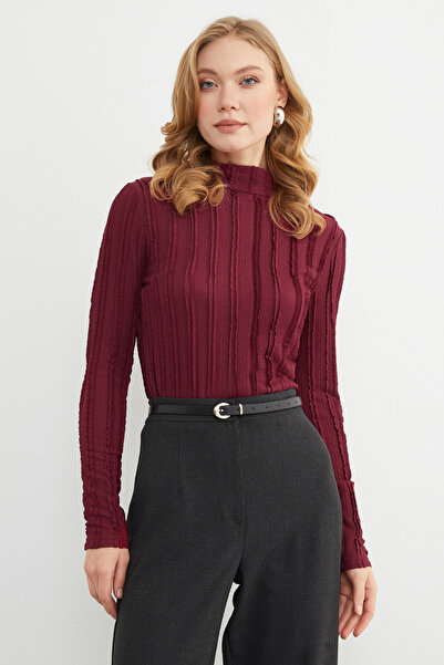 Fulla Moda Krep Kumaş Dik Yaka Bluz