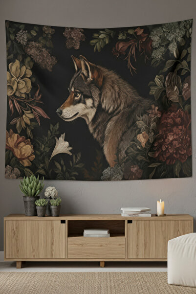 Nivendi Kurt ve Kır Çiçekleri Kumaş Duvar Örtüsü Ev Dekorasyon Duvar Halısı T...