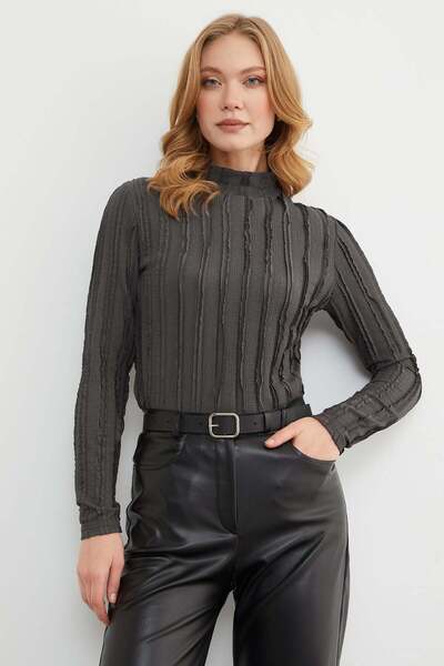 Fulla Moda Crepe Fabric Mock Neck Blouse