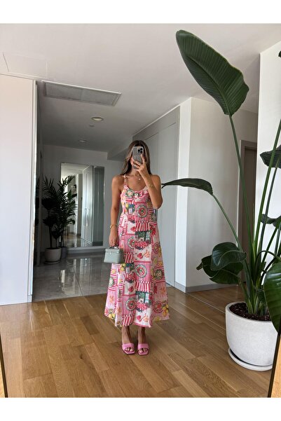 MERVE AKSOY Meyve Baskılı Düğmeli Elbise