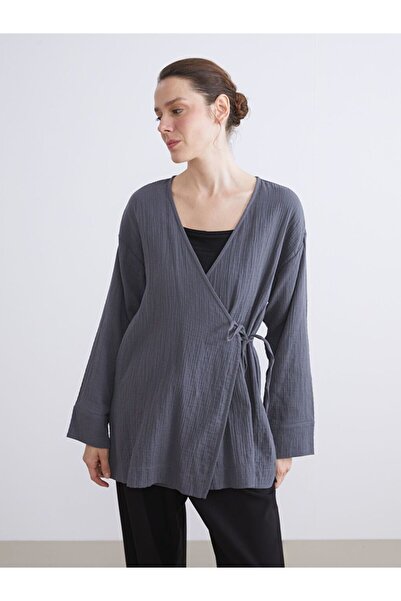 LC Waikiki Double Breasted Collar Textured Women's Kimono