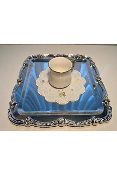 zeynmar مناديل تقديم القهوة مطرزة يدويًا بنمط الروكوكو بلون رخامي، 6 قطع