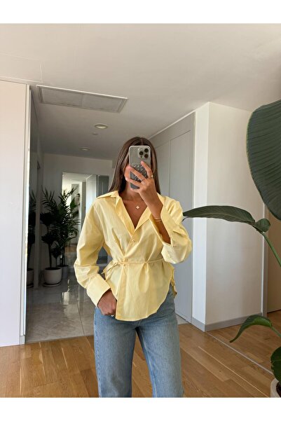 MERVE AKSOY Bağlama Detaylı Poplin Gömlek - Sarı