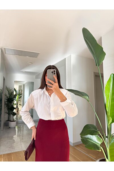 MERVE AKSOY Beyaz Vatkalı Poplin Gömlek