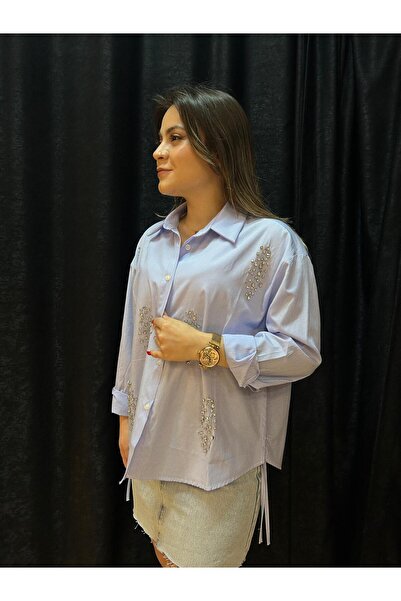 Elit Butik cămașă brodată cu piatră albastră pentru bebeluși