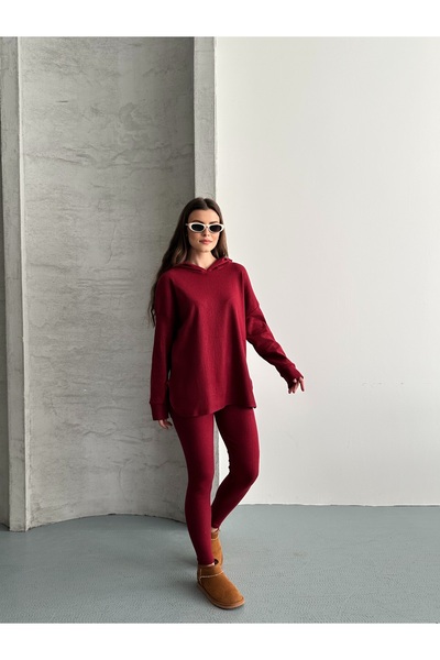 eyyebelle Women's Hooded Tunic High Waist Leggings Double Set