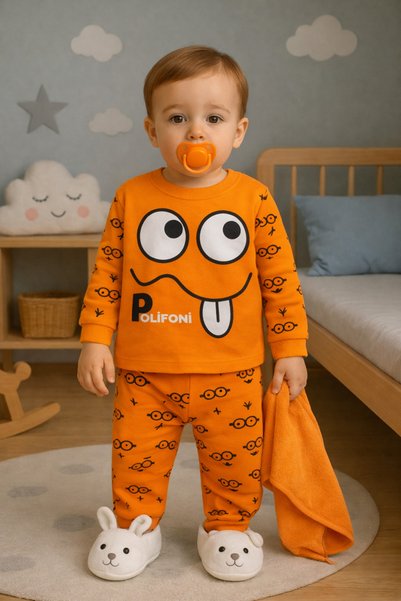 poli foni Erkek Bebek Gözlü 1-2-3 Yaş Pijama Takımı