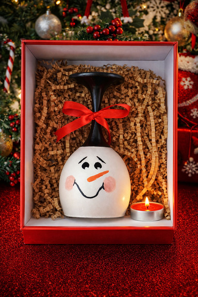 El Yapımı Yılbaşı ( Noel ) Temalı Cam Mumluk – Şamdan - Kardan Adam
