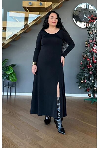Vio Moda Büyük Beden Sandy Dress with Single Slit