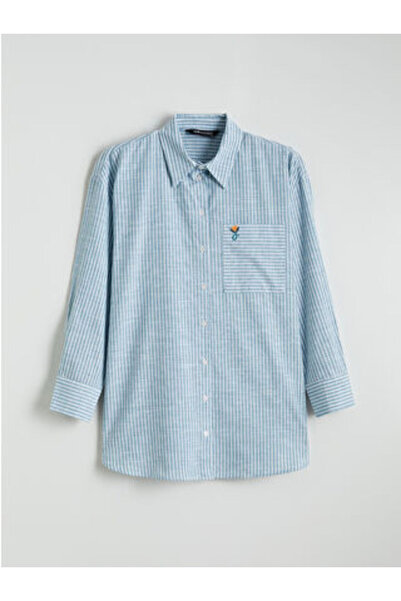 LC Waikiki Green Striped Oversized Poplin Women's Shirt Tunic