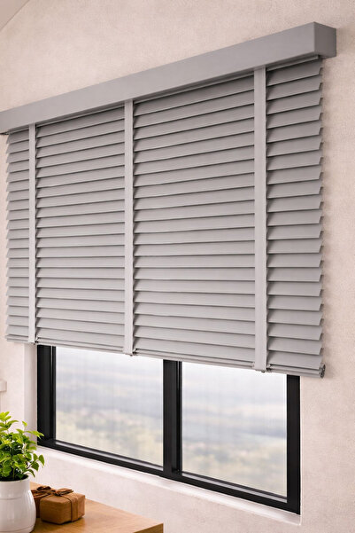 EYMENS HOME Nj-2408 Gri Renk %100 Gerçek Ahşap Jaluzi Perde 50 mm Zincirli Re...