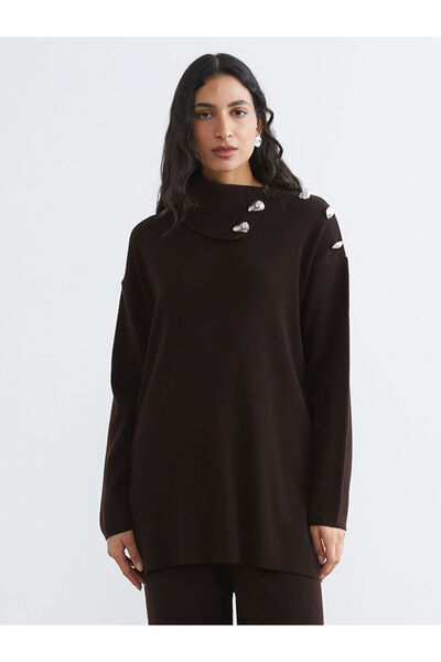 LC Waikiki LCW ModestKahverengi Yarım Balıkçı Yaka Kadın Triko Tunik