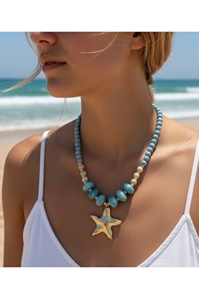 Vina Bag Gold Starfish Figured Beaded Colorful Summer Women's Necklace 2026 S...