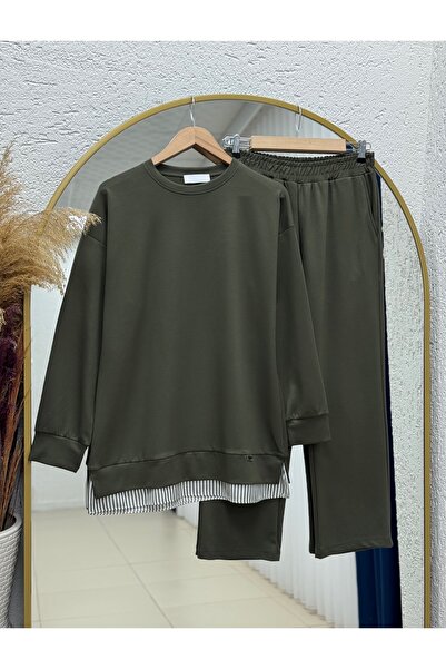 MİHRA STORE Gamze Striped Trouser Suit-Mf1741 Khaki