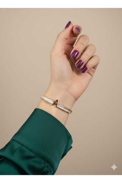 livaz accessories Çelik Kadın Gold Zirkon Taşlı A Harf