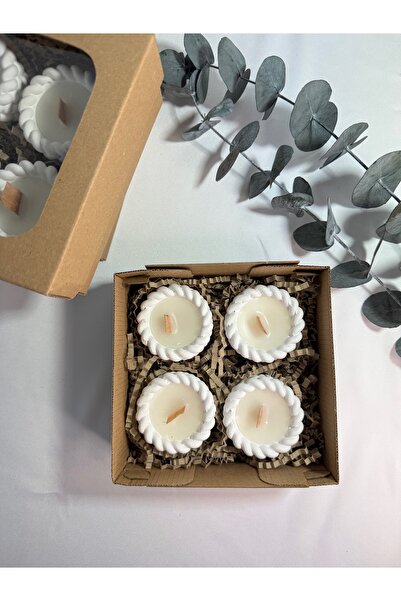 MyWorldorganization Kutuda Dekoratif Yuvarlak Mum Beyaz Taş Tozu 4'lü