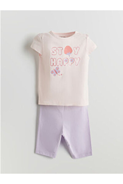 LC Waikiki Pink Baby Girl Printed T-Shirt and Capri Leggings 2-Pack