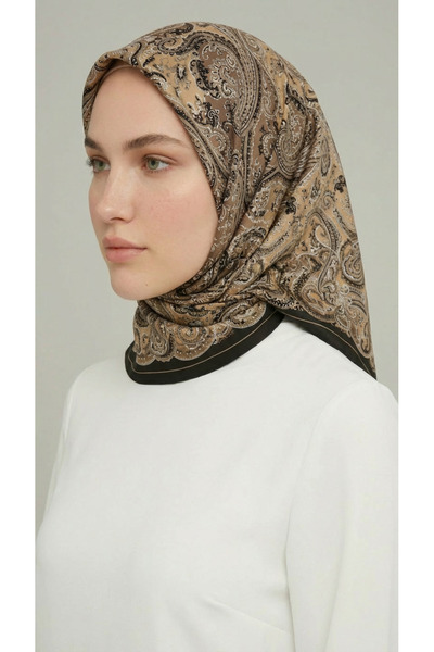 Karaca Eşarp Black - Brown Ethnic Patterned Cotton Scarf