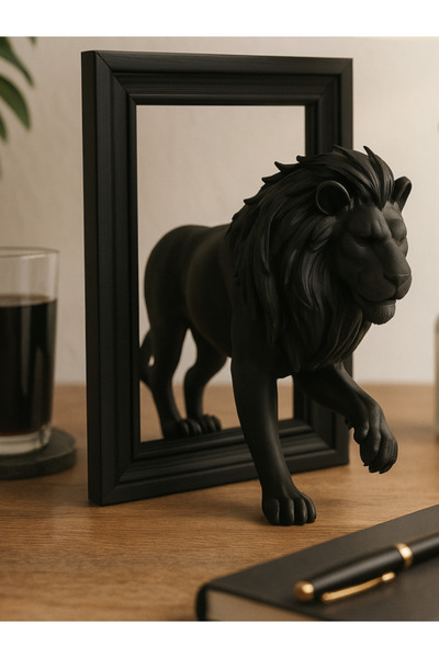 shop Çerçeveden Çıkan Aslan Figürü - Optik İllüzyonlu 3D Baskı Heykel