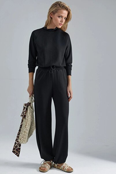 Hiccup Modal Textured Mock Neck Blouse & Elasticated Pants Set Berşan Collection