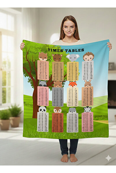 Piloji Educational Children's Multiplication Table Patterned Digital Printed Thin Fleece Tv Blanket 100X150 cm