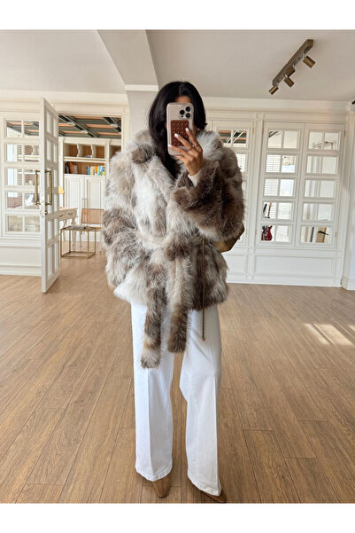 My Blog Kahve-Ekru Vivien Kırçıllı Kuşaklı Kürk - 1547